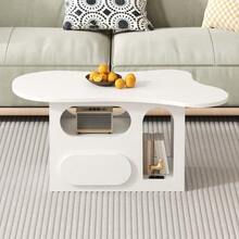 Coffee Table With Drawers, Cloud-Shaped Coffee Table With Open Storage Compartments, High-Quality Materials. 97 X 45 X 43.5 Cm. - White - View 4