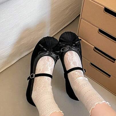 2026 Spring New Bowknot Hidden Wedge Ballet Shoes, Elegant Mary Jane Shoes, Great With Dresses