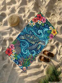 1pc Sea Turtle & Wave Pattern Kids Beach Towel, Super Soft Microfiber Extra Large Beach Blanket, Super Absorbent Bath Towel, Suitable For Travel, Swimming Pool, Diving, Surfing, Yoga, Camping, Available In Multiple Sizes, Beach Accessories - Multicolor - View 10