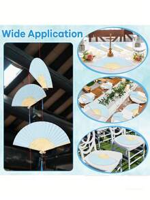 1-40pcs/Set Blue Wedding Fans Wholesale, Faux Silk Fabric Bamboo Folding Fans With Sheer Bag And Thank You Tag, Suitable For Wedding Party, Bridesmaid, Church Gifts - Mixed - View 6