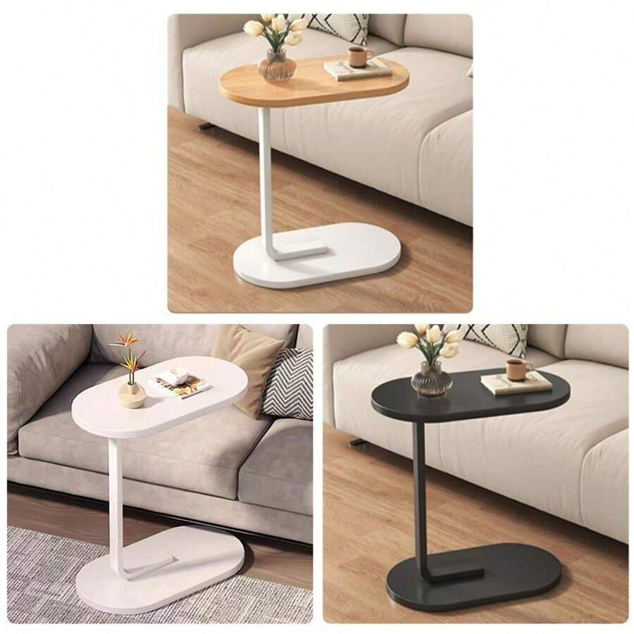 Modern C-Shaped Compact Sofa Side End Table Coffee Laptop Living Room & Bedroom - Khaki - View 1