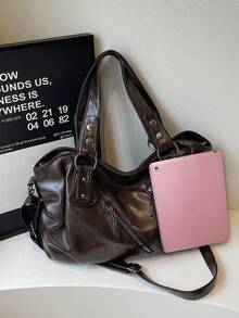Retro Minimalist Large Capacity Fashion Student/Work Commute Tote Bag - Coffee - View 4