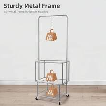 Heavy Duty Rolling Laundry Cart With Hanging Bar And Shelf - 110L Large Clothes Hamper With Wheels, Beige - A - View 3