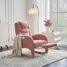 052 Rocking Chair, Reclining Armchair, Lounge Chair With Armrests, Upholstered Rocking Chair, Bedroom Accent Chair, White Plush Fabric, 110 Kg Load Capacity - Pink - View 2