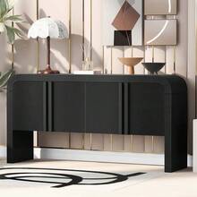 MERAX 62.2-Inch Wave-Pattern Console Table With 4 Doors And Adjustable Shelf,Curved Design Sofa Table Behind Couch,Rustic Narrow Entryway Table For Living Room, Foyer And Hallway, Black - Black - View 1