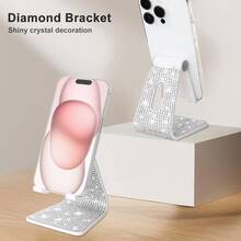 1个时尚水钻手机支架，闪亮水晶手机支架，可调节角度桌面手机支架，适用于所有手机 - 彩色 - 查看 8