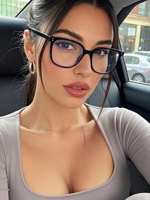 1Pair Unisex Square Rivet Minimalist Glasses, Suitable For Computer, Gaming, TV, Smartphone, Clear Lenses, Eye Protection - Clear - View 1