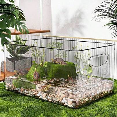 1pc High-Definition PET Turtle Tank, Rectangular Reptile Habitat Terrarium, Easy To Clean And Durable Aquarium Suitable For Turtles, Lizards And Amphibians, Home Decor