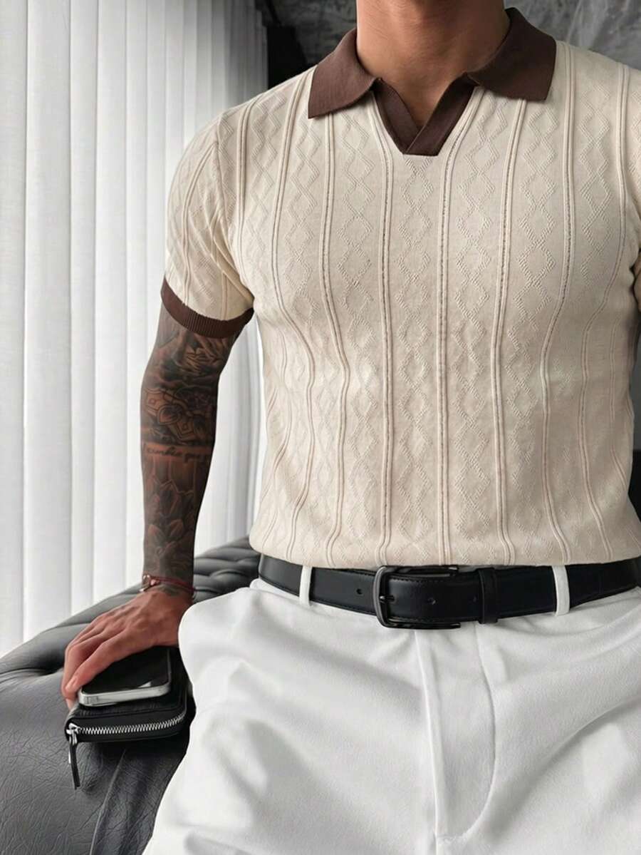 GRDR Men's Summer Round Neck Solid Color Short Sleeve Knit Sweater, Suitable For Summer Outings, Essential For Fashionable Styling - Apricot - View 1