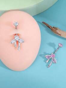 1件铜锆石心形蝴蝶结肚脐环，适合日常佩戴 - 蝴蝶結 - 查看 1