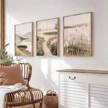 3Pcs Neutral Boho Nature Landscape Canvas Wall Art, Lake House Pampas Grass Path Prints, Minimalist Neutral Decor For Living Room Bedroom, Modern Boho Home Decoration, Frameless - 802 - View 8