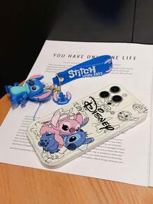 Disney Lilo & Stitch Phone Case With Stitch Wrist Strap & 3D Plush Keychain, Cute Stitch & Angel Hugging Cartoon Print With Black Doodle Background, Shockproof Silicone Wave Edge Case With Hand Strap, Disney Stitch Phone Cover For IPhone 17, 16, 15, 14, 13, 12, And 11 Pro Models. Made Of Durable TPU With Shockproof Protection. A Fun Gift For Family, Friends, Birthdays, Holidays, And Special Occasions. - trắng - Xem 6