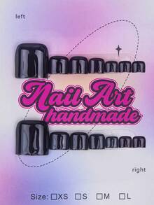 10pcs Y2K Handmade Nail Art Stickers, Nude & Black French Tip Design With Glitter, Suitable For Women/Girls Party, Dance, Daily Wear, Comes With Tools, Can Be Used As Gift Press On Nails - Black - View 1