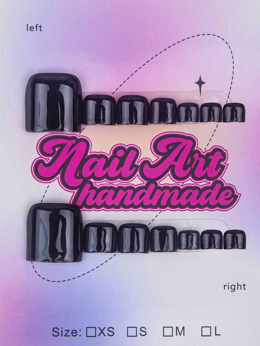 10pcs Y2K Handmade Nail Art Stickers, Nude & Black French Tip Design With Glitter, Suitable For Women/Girls Party, Dance, Daily Wear, Comes With Tools, Can Be Used As Gift Press On Nails - Black - View 1