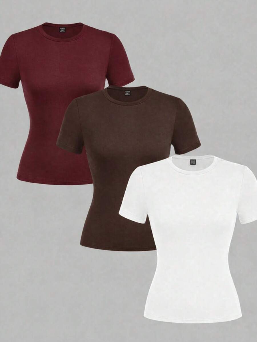 Women's 3 Packs Soft Viscose Slim Fit Short Sleeve T-Shirt, Casual Everyday Basic Top - White - View 1