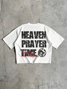 男士圆领字母十字印花休闲百搭日常短袖T恤 - 白色 - 查看 2