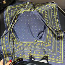 Large 90x90 Cm Satin Women's Scarf - Elegant. - Navy Blue - View 4