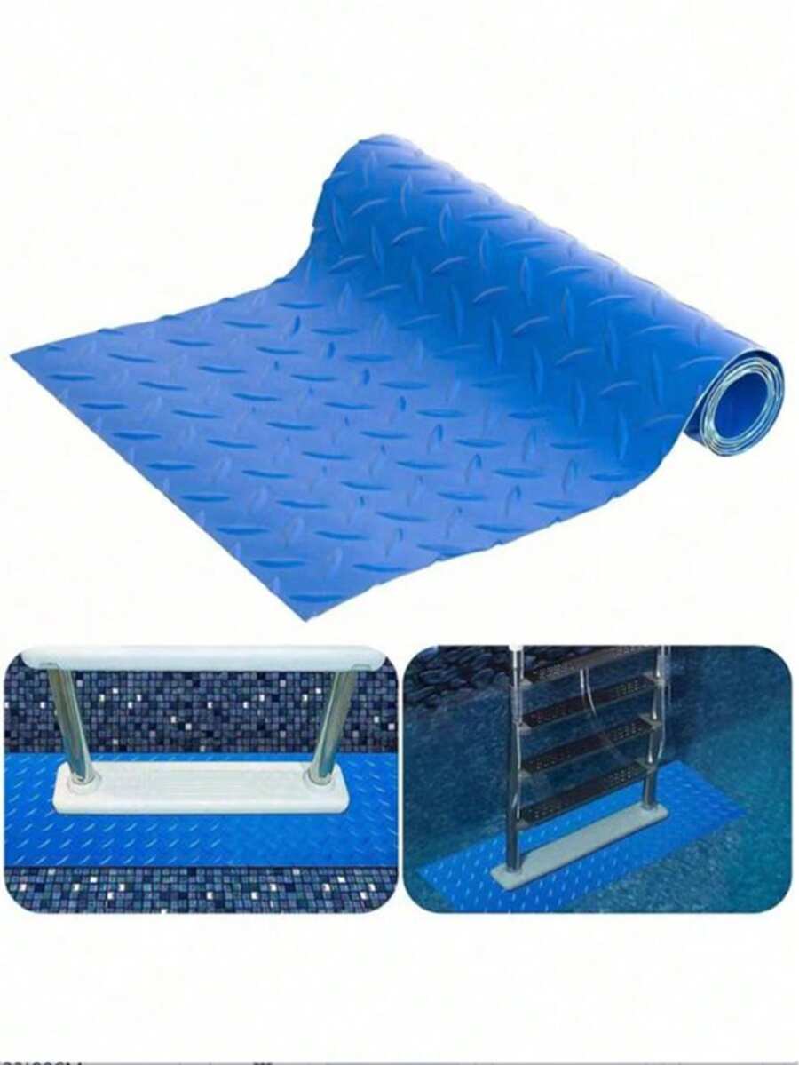 1 pieza Alfombra para escalón de piscina, Alfombra protectora para escalera de piscina, Revestimiento de piscina antideslizante de vinilo - Azul - Ver 1