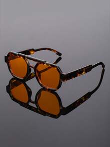 New Retro Square Double-Bridge Unisex Casual Versatile Fashion Glasses, Suitable For Daily, Street, Beach Party, Gathering, Funny Hip-Hop Street Style - Multicolor - View 16