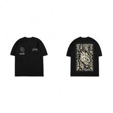 DARCSPORT Summer  Brand Pure Cotton Base Shirt, Loose Fit Cartoon Print Short Sleeve T-Shirt - T0719-2 黑色 - 查看 1