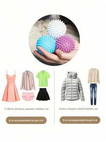 Bộ 1/3/6 quả bóng giặt tẩy tái sử dụng, bóng ma thuật chống rối, loại bỏ lông và xơ vải, bóng làm sạch máy giặt và máy sấy, dụng cụ giặt mềm không dùng điện, thích hợp để loại bỏ lông mèo và chó. - nhiều màu - Xem 6