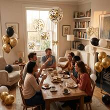 29PCS Balloon Set With Metal Confetti Balloons, Round Balloon Black Gold, Romantic Luxury, Suitable For Birthdays, Weddings, Valentine's Day, Christmas, New Year, Opening Ceremonies, Graduation Season, Home Decoration, Balloon Party Decoration - Black Gold - 查看 4