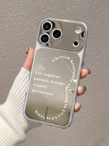 1 pieza Funda de espejo transparente con cita inspiradora, diseño elegante minimalista, funda de teléfono transparente de bordes suaves, se puede usar como espejo de maquillaje, compatible con iPhone 11/12/13/14/15/16/16 Plus/17/17 Pro/17 Pro Max, unisex, ideal para uso diario, regalos de graduación y cumpleaños - Espejo transparente - Ver 2