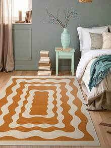 Modern Round Washable Non-Slip Area Rug – Thin Soft Living Room Carpet, Kitchen Rug & Runner, Home Decor Rug - Orange - View 2