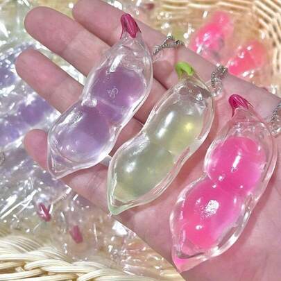 New Simulation Bean Squeeze Toys Decompression Toys Keychain Pendant Pinch Music Fidget Toys, Transparent Soft Double Bean Squeeze Pendant (Can Squeeze Out Two Beans!), Soft And Squeezable, Ideal Desktop Decor For Office Workers And Home, Great Gift For Birthday Or Graduation