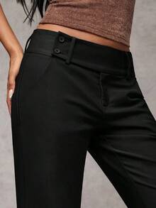 Pantalones casuales de unicolor y talle bajo para mujer - Negro - Ver 7