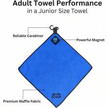 Birdie Streak Junior Magnetic Towel - 12x 12 Premium Waffle Microfiber - Powerful Integrated Magnet And Carabiner Clip - Youth Bag Accessories - Blue - Mặc định - Xem 2