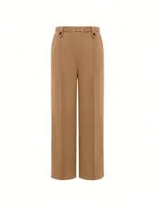 Women's Casual Fall-Style Pants With Waistband Metal Side Pockets - Comfortable For Work & Daily Wear - Khaki - View 3