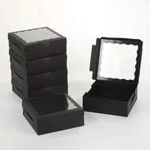 12个17.8X17.8X6.3厘米粉色、白色、黑色、卡其色饼干盒，带透明窗口，小型饼干盒，烘焙食品盒，婚礼甜点展示盒，适用于糕点、甜甜圈、馅饼、糖果、马卡龙、巧克力松露等。 - 查看 5