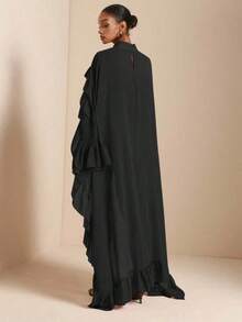 Women's Retro Elegant Ruffle Hem Brown Blouse - 黑色 - 查看 3