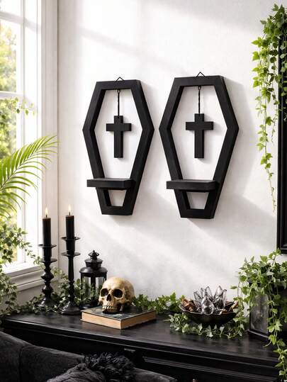 1 chiếc kệ treo tường hình quan tài Gothic màu đen, giá trưng bày hình chữ thập, đồ trang trí treo tường phong cách tối giản cổ điển, khung hình học, kệ lưu trữ nổi, giá trưng bày trang trí cho giá đỡ pha lê, giá nến, bình hoa, giá đựng sách, trang trí tường cho phòng khách, phòng ngủ, văn phòng, phòng học, quán cà phê, cửa hàng, trang trí nhà cửa cho tiệc Halloween.
