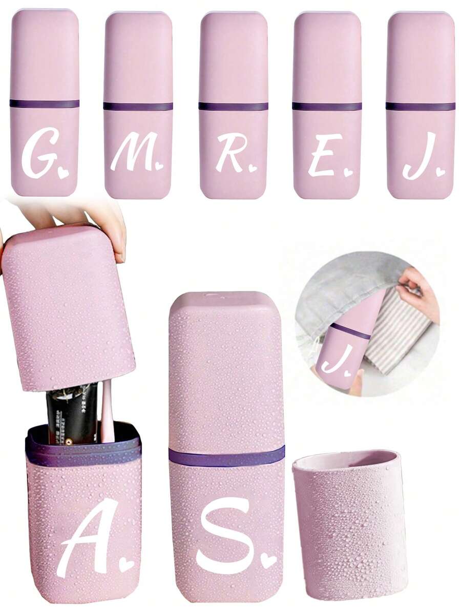 White Letter Heart Portable Toothbrush Holder, Keep Your Toothbrush Clean And Ready For Use! Travel Toothbrush Rack, Portable Toothbrush Cup Cover, Perfect For Travel, Camping, Business Trips And School. Multi-Functional Toothbrush Cup, Travel Toiletries Cup, Toothbrush And Toiletries Storage Set