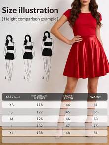 EARO 女士春夏 A 字褶裙，高腰仿皮材质，侧拉链设计，休闲百搭半身裙 - 大紅色 - 查看 6