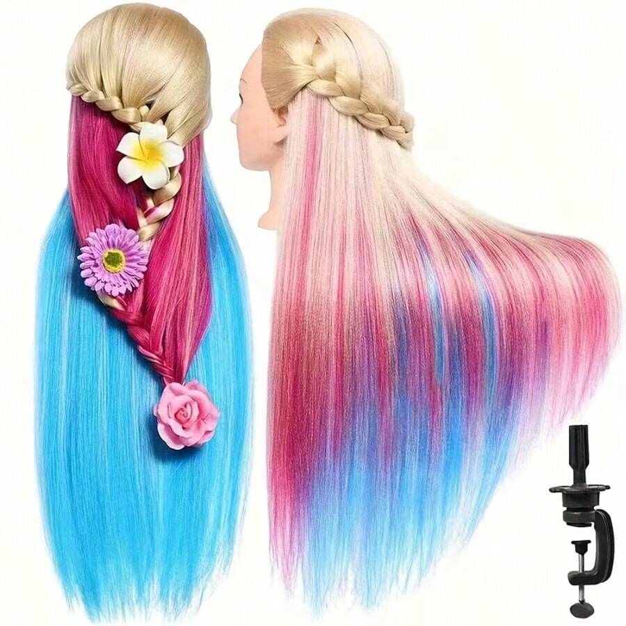 29 Inch Hair Training Mannequin Head With Hair, Braiding Practice Head With Clamps And Stand, Hairstyling And Makeup Training Model Head - Colored Head Model - View 1