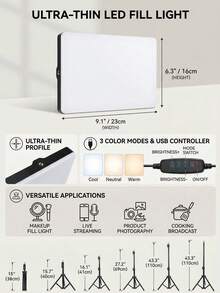 A Multifunctional 10 Inch Square  LED Square Light Kit,  With A 110cm Phone Holder, A Single Tablet Light With A Quarter Screw, Adjustable To 3 Colors - USB Powered | Suitable For Home, Video Recording, And Mobile Live Streaming,Game Streaming - Black - View 3