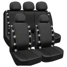 防滑水钻汽车座椅套套装，闪亮水钻防水仿皮材质，背面带拉链，通用汽车闪亮水晶条，适合可爱女孩，银色 - A - 查看 15