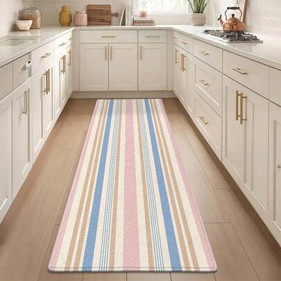 DAJIANG 1PC Runner Rug Kitchen Rug Door Mat Outdoor RugsFresh Color Block Striped Long Kitchen Floor Mat Runner Rug Suitable Bathroom, Kitchen,Outdoor, Indoor, Runner Corridor, Bedroom, Living Room, Beside Machine Washable Kitchen Rug Kitchen Accessaries Washable Rug, Easy Clean Entryway Mat Entrance Rug, Anti-Slip Backing Rugs For Bedroom Decor, Aesthetic Japandi Room Decor Festival Bathroom Decor Decora Decorative Rugs Bathroom Accessaries Essentials Outdoor Decor Rug Mat Carpet