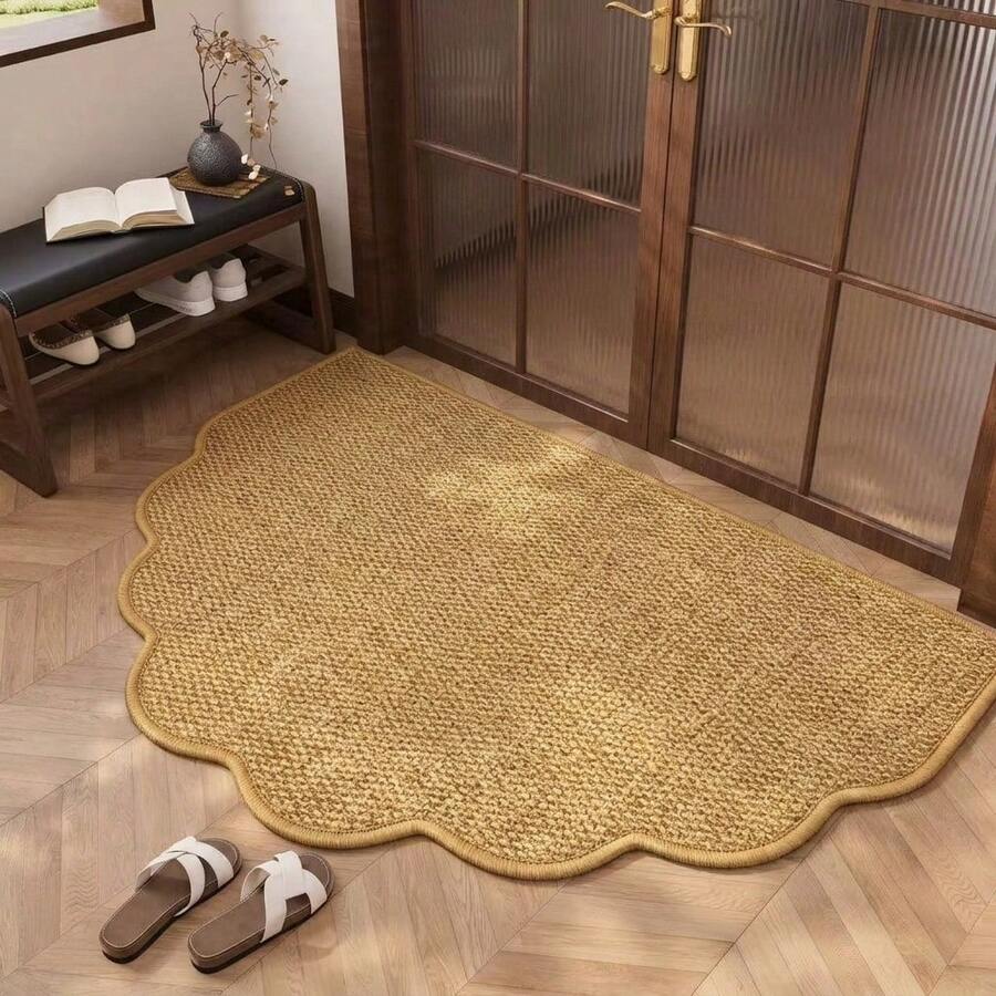 1pc Half-Circle Wavy Pineapple Ring Entryway Mat, Friction Resistant Doormat, Brown Faux Jute Rug, Half-Circle Bathroom Mat, Thickened Pineapple Ring Rug, Washable Mat, Outdoor Rug, Kitchen Carpet, Kitchen Mat, Kitchen Rug, Doormat, Small Rug, Carpet, Runner Rug, Floor Mat, Area Rug, Outdoor Mat, Home Decor, Area Carpet, Bedroom Rug, Autumn/Winter Rug, Washable Carpet