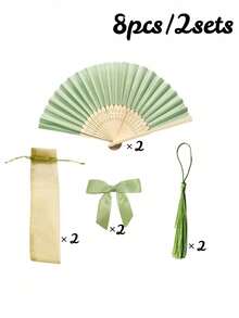 4/8/16/20pcs Set Green Wedding Favor Hand Fan Set, Ladies Folding Fan With Green Bow Tassel, Gift Bag, DIY Decor Gift For Women, Wedding Party Decoration. Suitable For Bridal Shower Favors, Return Gifts, Wedding Ceremony Gifts - Multicolor - View 13
