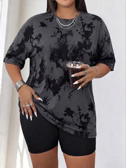 Speed mate Plus Size Women's Short Sleeve T-Shirt, Lightning Print, Cute Casual Loose Fit, Suitable For Sports, Weekends And Daily Wear, Summer Top