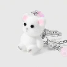 1件创意甜美女孩休闲可爱白色仿珍珠仿水晶圆珠粉色树脂亚克力半透明樱花链蝴蝶结闪光镂空星星像素爱心毛绒3D卡通泰迪熊钥匙扣包挂件，适合女性、女孩、姐妹、闺蜜、日常佩戴、节日礼物 - 彩色 - 查看 11