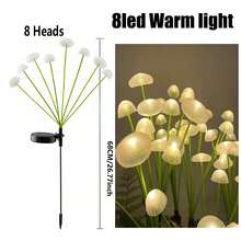 1个10LED/8LED/6LED户外花园灯，太阳能蘑菇/水母造型草坪灯，暖白光/变色，适用于户外小径、花园、庭院、景观照明装饰 - 多色 - 查看 17