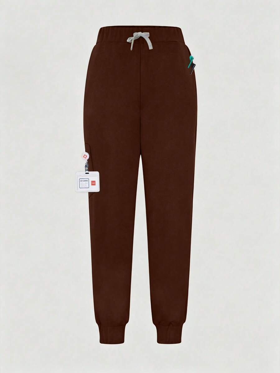 cimmuovere High-Waisted Slim-Fit Workwear - Multi-Pocket Design - Slim Breathable Pants - Side Zipper Pockets - Elastic Hem Spring Brown - Brown - View 1