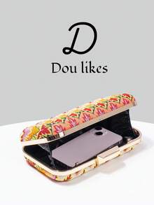 1 pieza Bolso bandolera de contraste de color retro, bolso de mano de cadena para la noche, mini bolso cuadrado, adecuado para chicas de fiesta, novias, estudiantes universitarias, jóvenes profesionales, accesorio ideal para ocasiones como fiestas, bailes, bodas. Patrón enviado al azar. - Multicolor - Ver 10