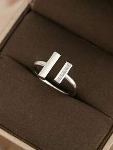 1pc Elegant Copper Inlaid Cubic Zirconia Open Ring, Luxury Jewelry For Women - Geometric Ring - View 5