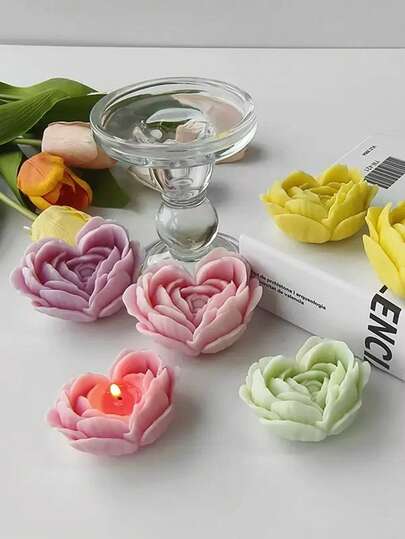 一套心形和花朵形状的硅胶蜡烛模具，DIY香薰石扩香器家居装饰硅胶模具